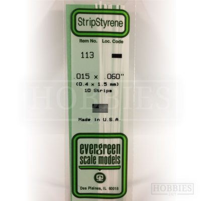 Evergreen Styrene Strip EG113 0.4x1.5mm
