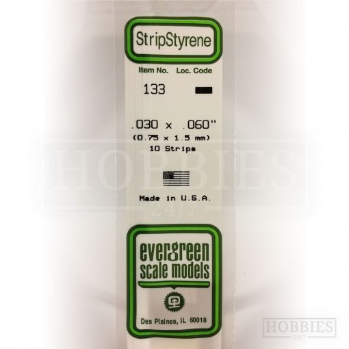 Evergreen Styrene Strip EG133 0.75x1.5mm