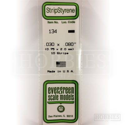 Evergreen Styrene Strip EG134 0.75x2mm