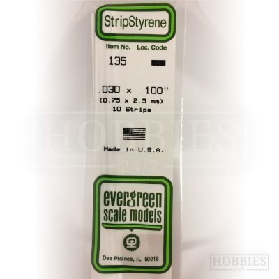 Evergreen Styrene Strip EG135 0.75x2.5mm
