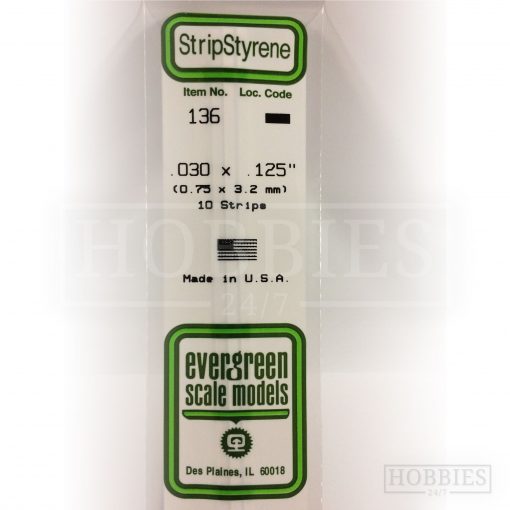 Evergreen Styrene Strip EG136 0.75x3.2mm