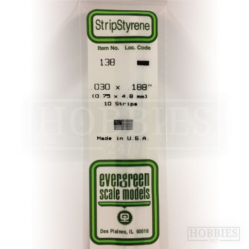 Evergreen Styrene Strip EG138 0.75x4.8mm
