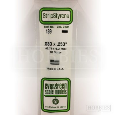 Evergreen Styrene Strip EG139 0.75x6.3mm