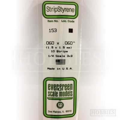 Evergreen Styrene Strip Eg153 1.5x1.5mm
