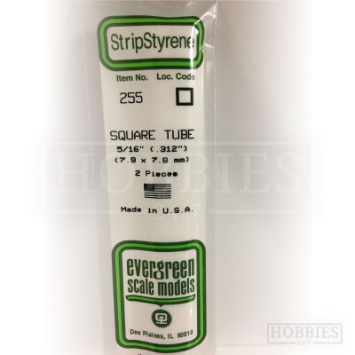 Evergreen Styrene Square Tube EG255 7.9x7.9mm