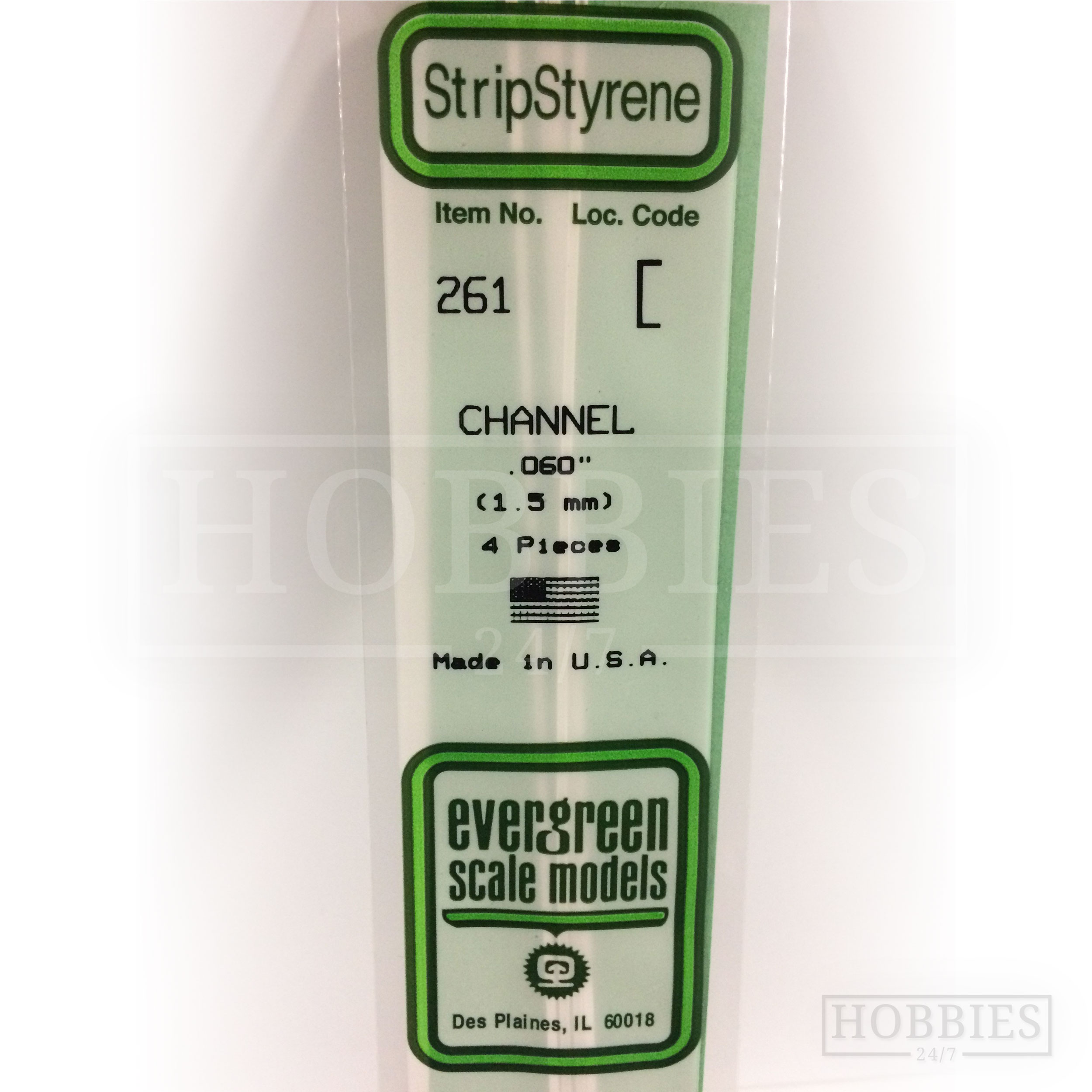 Evergreen Styrene Channel EG261 1.5mm