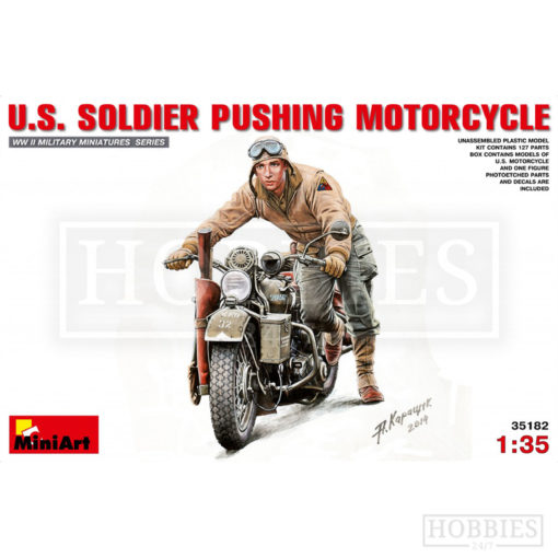 Miniart U.S. Soldier Pushing Motorcycle 1/35