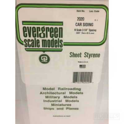 Evergreen Car Siding Sheet - 2020 N Scale Spacing - 0.5mm Thick