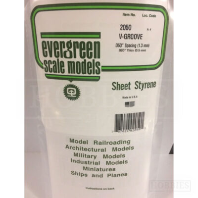 Evergreen V-Groove Sheet - 2050 1.3mm Spacing - 0.5mm Thick