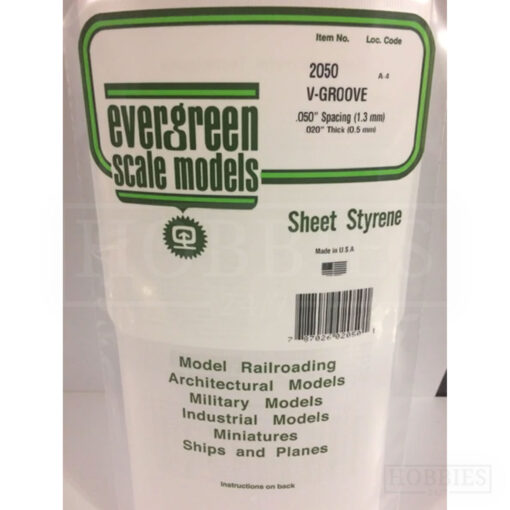 Evergreen V-Groove Sheet - 2050 1.3mm Spacing - 0.5mm Thick