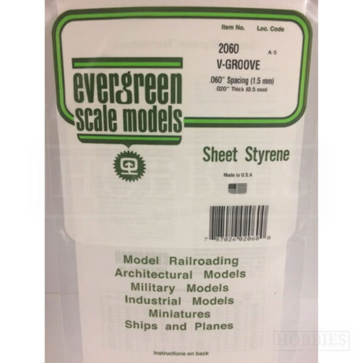 Evergreen V-Groove Sheet - 2060 1.5mm Spacing - 0.5mm Thick