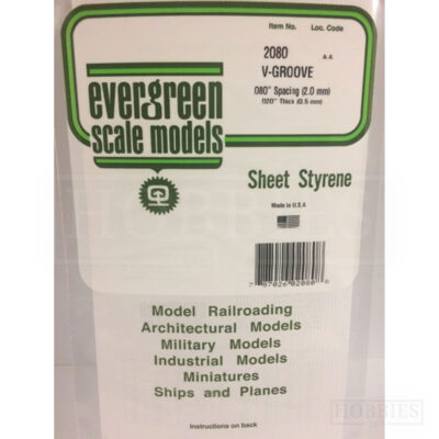 Evergreen V-Groove Sheet - 2080 2.0mm Spacing - 0.5mm Thick
