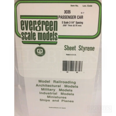 Evergreen Passenger Car Sheet - 3035 S Scale Spacing - 0.75mm Thick