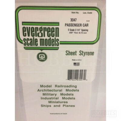 Evergreen Passenger Car Sheet - 3047 0 Scale Spacing - 0.75mm Thick