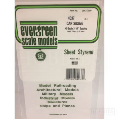 Evergreen Car Siding Sheet - 4037 Ho Scale Spacing - 1mm Thick