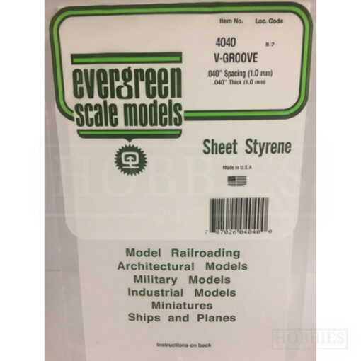 Evergreen V-Groove Sheet - 4040 1.0mm Spacing - 1mm Thick