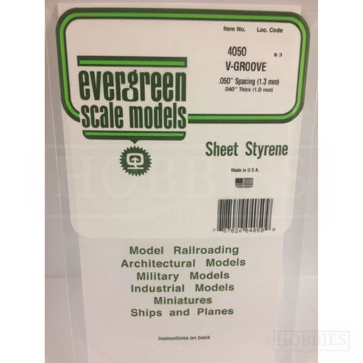 Evergreen V-Groove Sheet - 4050 1.3mm Spacing - 1mm Thick
