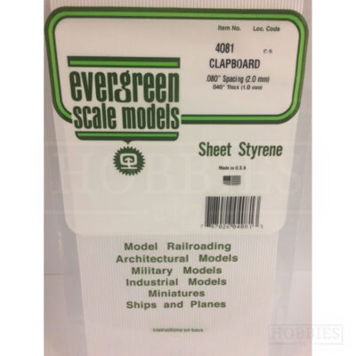 Evergreen Clapboard Sheet - 4081 2.0mm Spacing - 1mm Thick