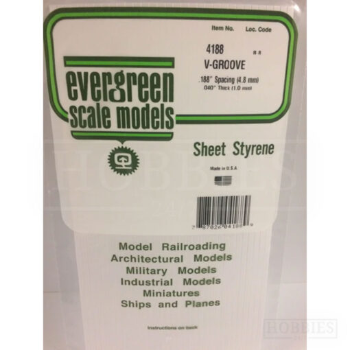 Evergreen V-Groove Sheet - 4188 4.8mm Spacing - 1mm Thick