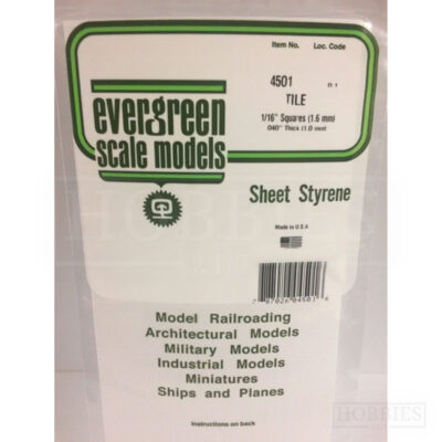 Evergreen Tile Sheet - 4501 1.6mm Squares - 1mm Thick