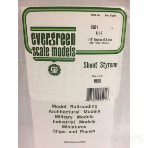 Evergreen Tile Sheet - 4501 1.6mm Squares - 1mm Thick