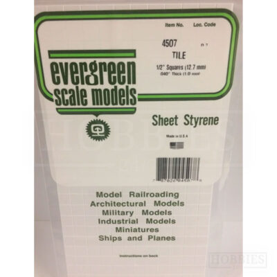 Evergreen Tile Sheet - 4507 12.7mm Squares - 1mm Thick