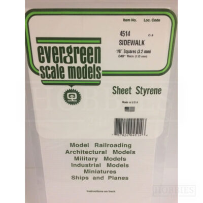 Evergreen Sidewalk Sheet - 4514 3.2mm Squares - 1mm Thick