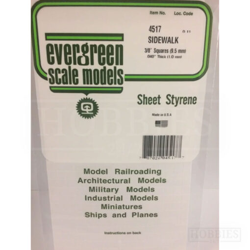 Evergreen Sidewalk Sheet - 4517 9.5mm Squares - 1mm Thick