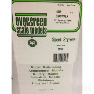 Evergreen Sidewalk Sheet - 4518 12.7mm Squares - 1mm Thick