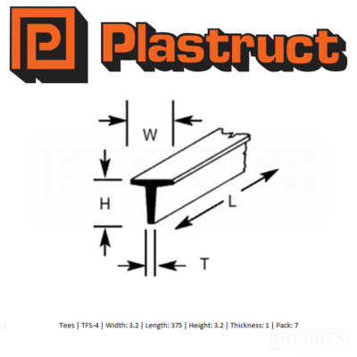 Plastruct Tees TFS-4 - 3.2mm X 3.2mm X 375mm 7 Pack