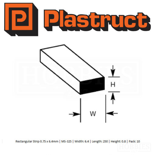 Plastruct Rectangular Strip MS-325 - 6.4mm X 0.8mm X 250mm 10 Pack