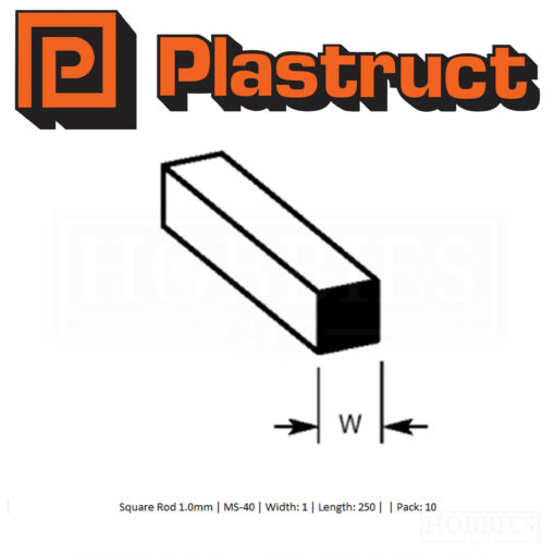 Plastruct Square Rod 1.0mm MS-40 - 1mm X 250mm 10 Pack
