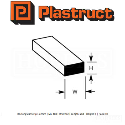 Plastruct Rectangular Strip MS-408 - 2mm X 1mm X 250mm 10 Pack