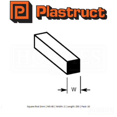 Plastruct Square Rod 2mm MS-80 - 2mm X 250mm 10 Pack